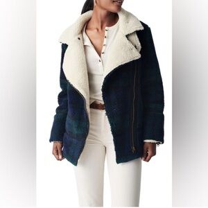 Faherty Montana Faux Shearling Moto Coat In Black Watch